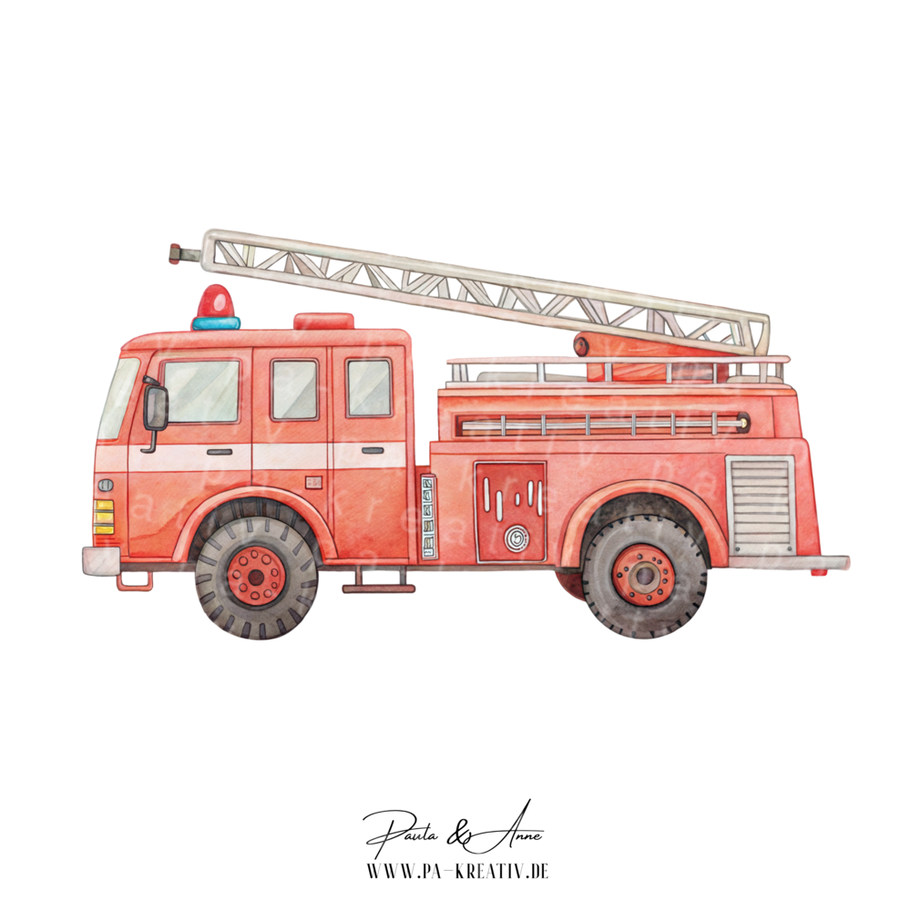 Feuerwehrauto mit Drehleiter Bügelbild