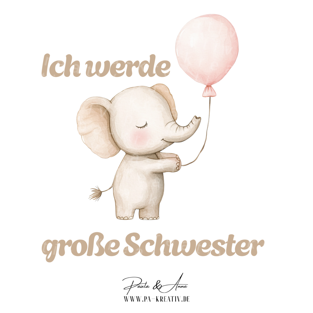 "Ich werde Große Schwester" Elefant Bügelbild