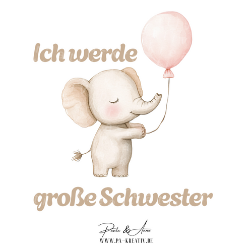 "Ich werde Große Schwester" Elefant Bügelbild