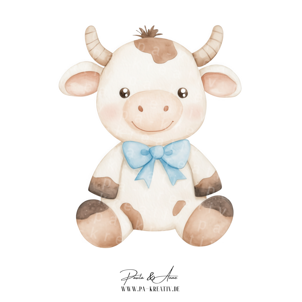 Kuh mit blauer Schleife